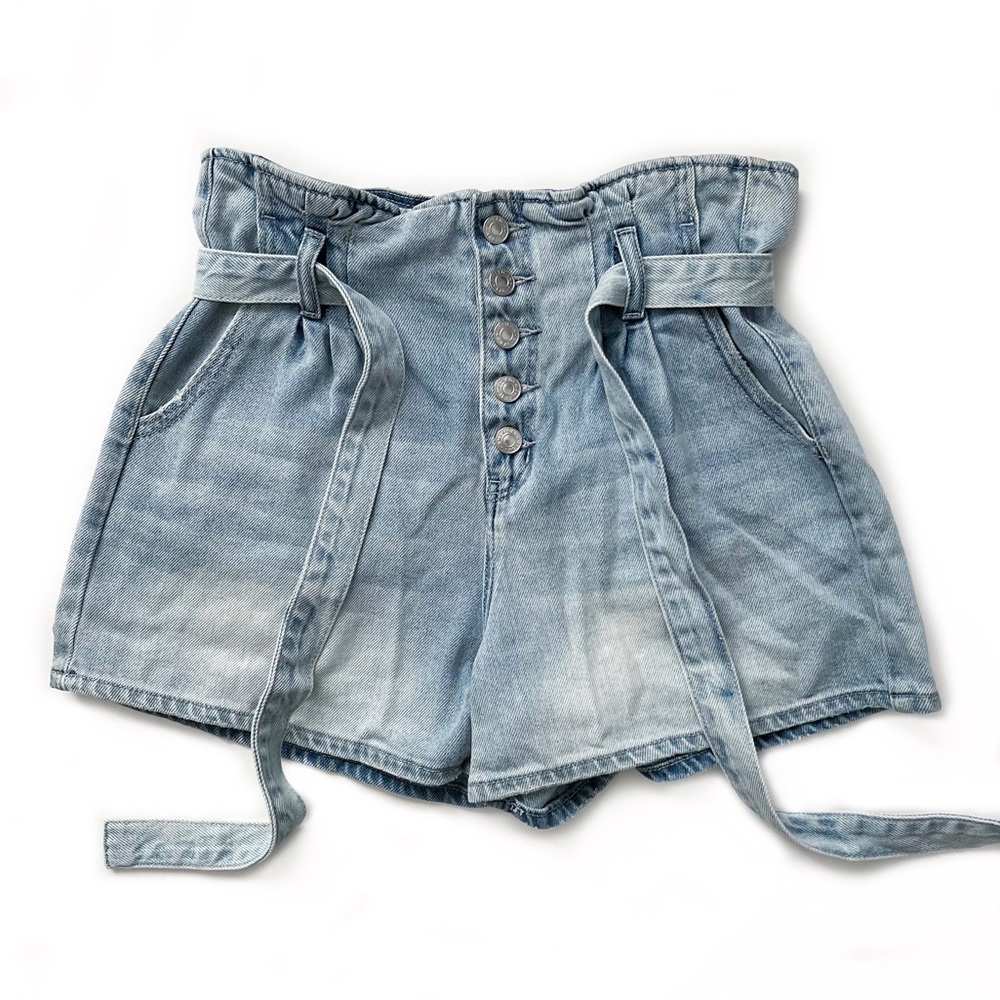 American Eagle High Rise Paper Bag Waist Button Fly Cotton Denim Shorts … - Picture 12 of 12